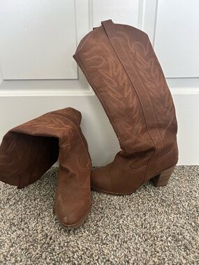 MIA Brown Suede Western Heeled Boots